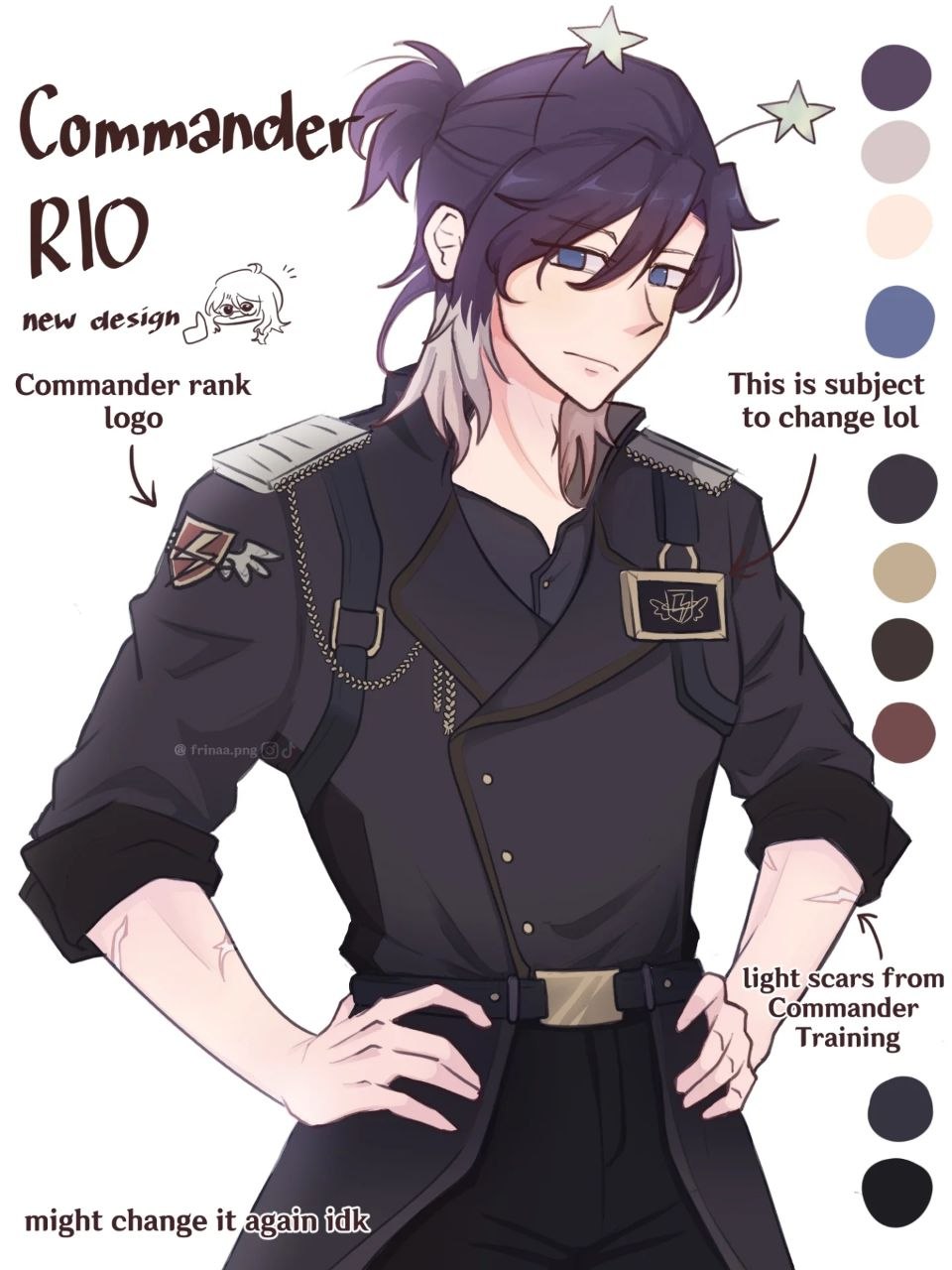 Character design sheet for Commander RIO, drawn by Frinaa